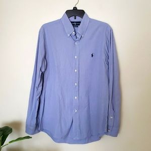 Ralph Lauren blue white check gingham print cotton button down shirt mens large